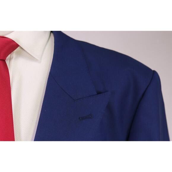 Custom Made! Solid Royal Blue 2-Btn Peak Lapel Wool Suit Big 54R - Picture 4 of 11